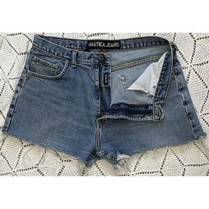 Y2K Nautica Denim Cutoff Shorts Light Wash Raw Hem 100% Cotton Size 30  8/10